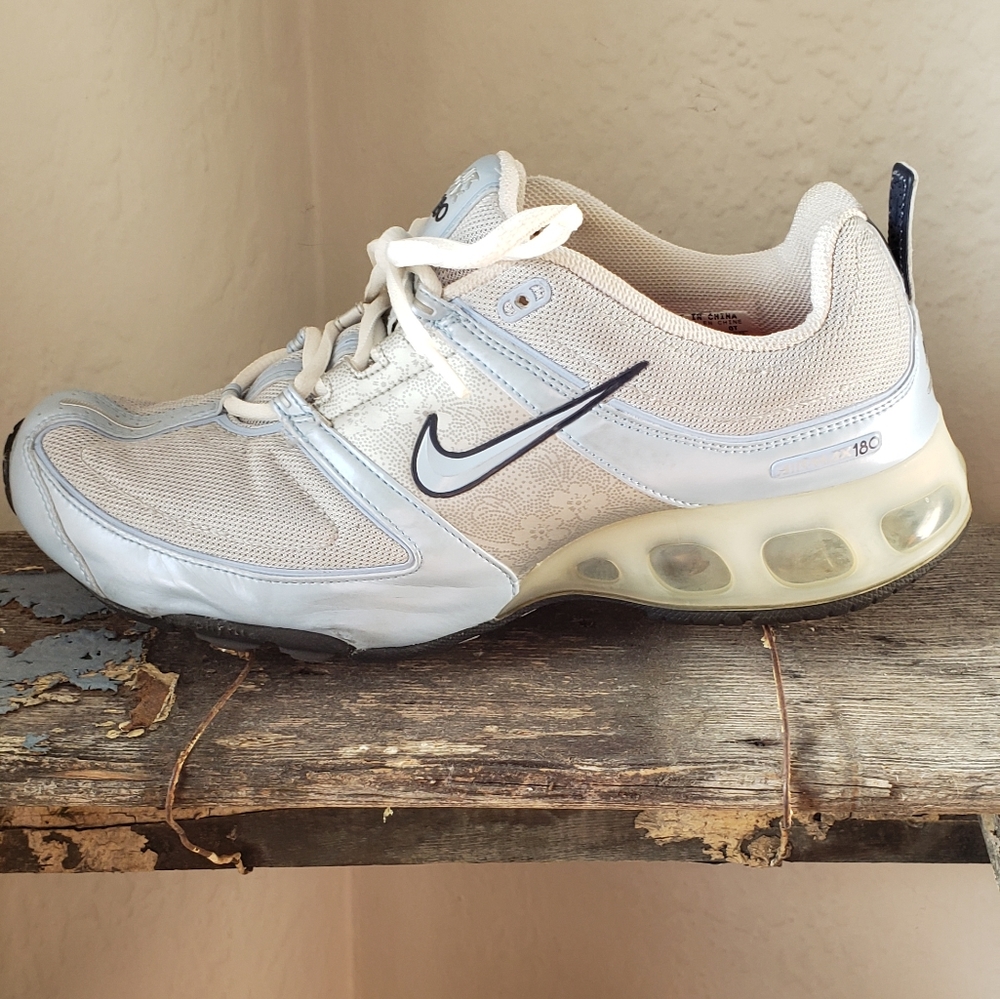 Vintage Nike Air Max 180+ Metallic Silver Blue Leaf Pattern Running Shoes 9.5